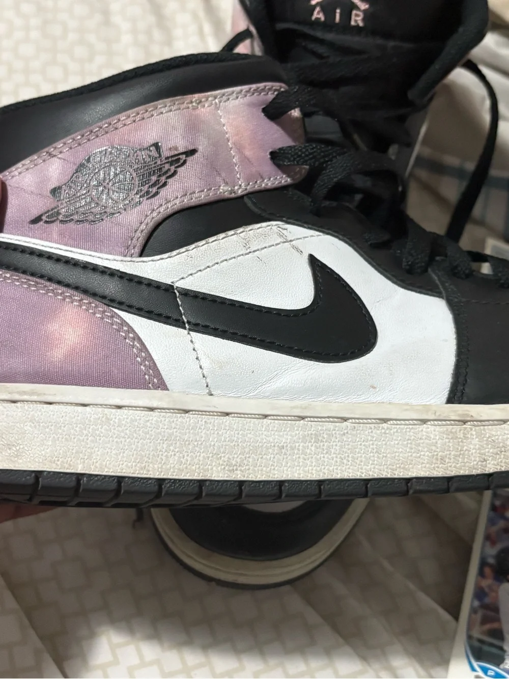 Jordan 1 Mid Women's Black White Pink Tie-Dye Sneakers